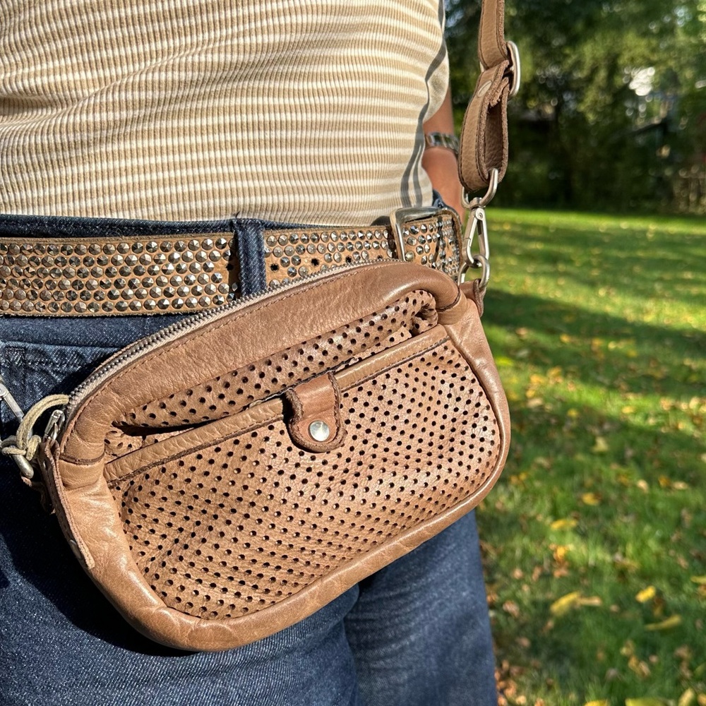 NWT Vive La Difference Italian Perforated leather crossbody bag